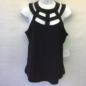Perseption Concept Women's Tank Top Black Strappy Jersey Popover Tank Top NWT S